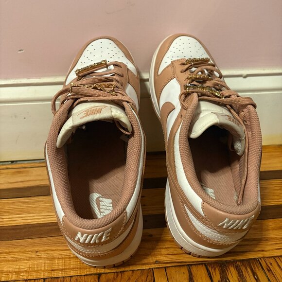 White/Rose Nike Dunk Lows with Shoelace Accessory - Picture 5 of 5